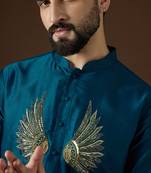 Men's navy blue viscose rayon embroidered design solid kurta with trousers – trendy festive & wedding wear