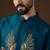 Men's navy blue viscose rayon embroidered design solid kurta with trousers – trendy festive & wedding wear