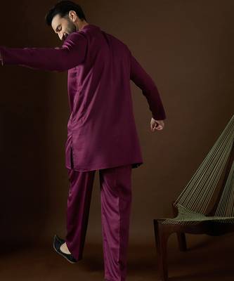 Men's purple viscose rayon embroidered design solid kurta with trousers trendy festive & wedding wear 4