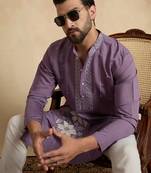 Men's lavender viscose rayon embroidered design solid kurta with trousers – trendy festive & wedding wear