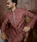 Men's maroon viscose rayon embroidered floral kurta – stylish festive ethnic wear