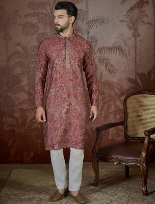 Men's maroon viscose rayon embroidered floral kurta – stylish festive ethnic wear 5