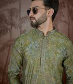 Men's green viscose rayon embroidered ethnic motifs kurta – stylish festive ethnic wear