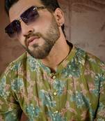 Men's green viscose rayon printed floral kurta – stylish festive ethnic wear
