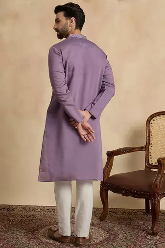 Men's lavender viscose rayon embroidered solid kurta stylish festive ethnic wear
