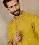 Men's yellow silk blend embroidered solid kurta – stylish festive ethnic wear