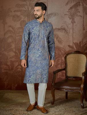 Men's blue viscose rayon embroidered floral kurta – stylish festive ethnic wear 5