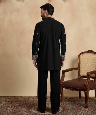 Men's black viscose rayon embroidered solid kurta – stylish festive ethnic wear 4