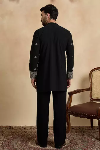 Men's black viscose rayon embroidered solid kurta     stylish festive ethnic wear