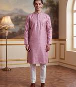 Men's pink jacquard embroidered design geometric kurta – stylish festive ethnic wear