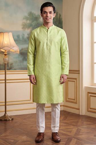 Men's green jacquard woven design ethnic motifs kurta – stylish festive ethnic wear