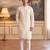 Men's off white jacquard woven design ethnic motifs kurta with trousers – trendy festive & wedding wear