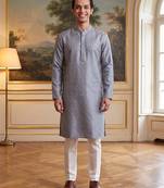 Men's grey jacquard woven design ethnic motifs kurta – stylish festive ethnic wear