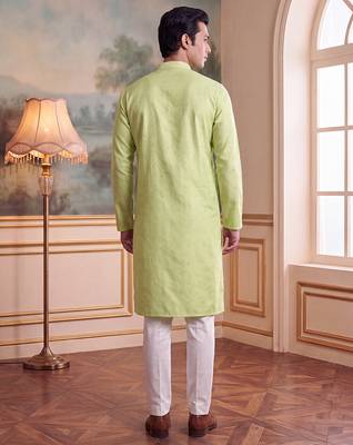 Men's green jacquard woven design ethnic motifs kurta – stylish festive ethnic wear 4