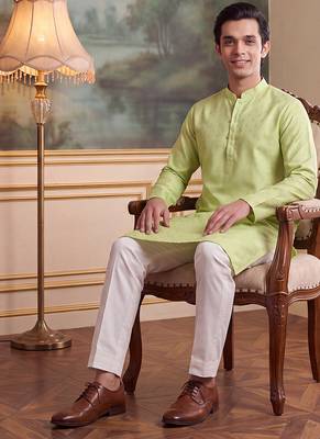 Men's green jacquard woven design ethnic motifs kurta – stylish festive ethnic wear 5