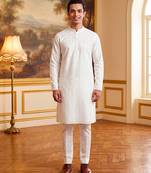 Men's white pure cotton woven design ethnic motifs kurta – stylish festive ethnic wear