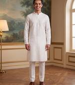 Men's white pure cotton woven design ethnic motifs kurta – stylish festive ethnic wear