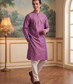 Men's purple jacquard embroidered ethnic motifs kurta with trousers – trendy festive & wedding wear