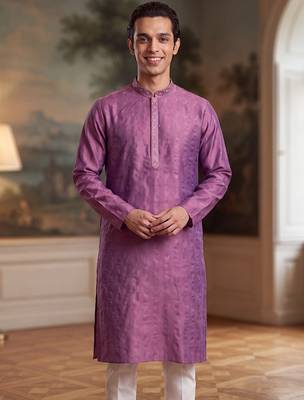 Men's purple jacquard embroidered ethnic motifs kurta with trousers – trendy festive & wedding wear 2