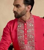 Men's pink viscose rayon embroidered solid kurta with trousers – trendy festive & wedding wear