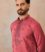 Men's pink silk blend embroidered solid kurta with trousers – trendy festive & wedding wear