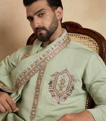 Men's green silk blend embroidered sequin kurta with dupatta – trendy festive & wedding wear