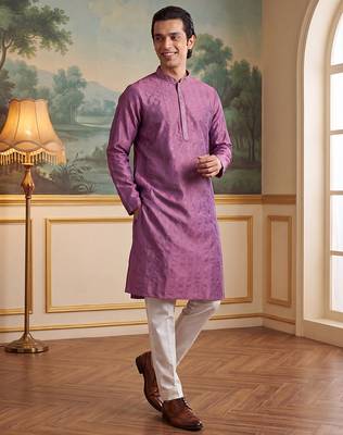 Men's purple jacquard embroidered ethnic motifs kurta – stylish festive ethnic wear 1