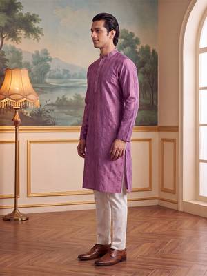 Men's purple jacquard embroidered ethnic motifs kurta – stylish festive ethnic wear 4