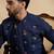 Men's navy blue silk blend embroidered solid kurta – stylish festive ethnic wear
