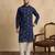 Men's navy blue silk blend embroidered solid kurta – stylish festive ethnic wear