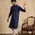 Men's navy blue silk blend embroidered solid kurta – stylish festive ethnic wear