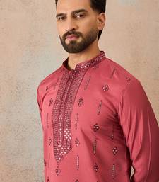 Men's pink silk blend embroidered solid kurta – stylish festive ethnic wear