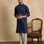 Men's navy blue silk blend embroidered solid kurta – stylish festive ethnic wear