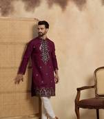 Men's purple silk blend embroidered solid kurta – stylish festive ethnic wear