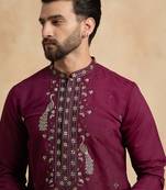 Men's purple silk blend embroidered solid kurta – stylish festive ethnic wear