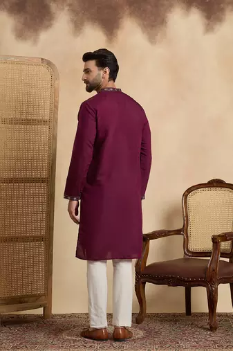 Men's purple silk blend embroidered solid kurta     stylish festive ethnic wear
