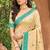 beige with teal blue silk blend woven work traditional saree