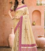 beige with wine silk blend woven work traditional saree