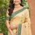 beige with dark green silk blend woven work traditional saree