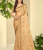 beige silk blend woven work traditional saree