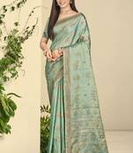 sea green silk blend woven work traditional saree