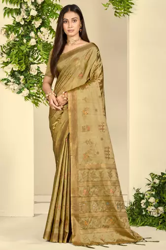olive green silk blend woven work traditional saree