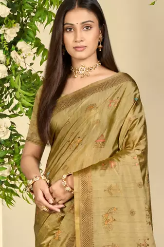 olive green silk blend woven work traditional saree