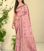 baby pink silk blend woven work traditional saree
