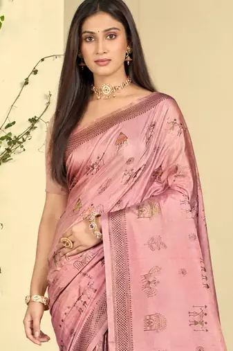 baby pink silk blend woven work traditional saree