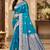 turquoise blue satin woven work traditional saree