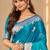 turquoise blue satin woven work traditional saree
