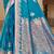 turquoise blue satin woven work traditional saree