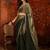 Olive tissue satin embellished saree with unstitched blouse piece.