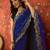 Blue tissue satin embroidered saree with unstitched blouse piece.